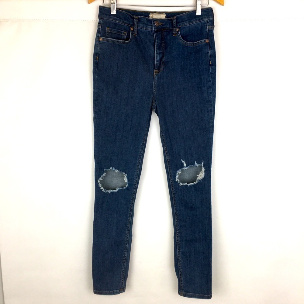 Free People High Rise Distressed Ripped Jeans Women’s Size 30 Dark Blue Denim